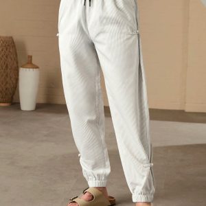 Manfinity KASUA Men Drawstring Striped Printed Joggers With Elastic Cuffs