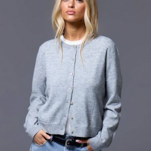 MUSERA Button Up Crew Neck Cardigan