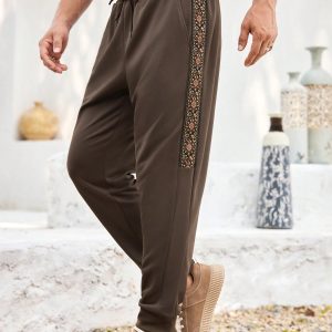 Manfinity KASUA Men??s Brown Patchwork Webbing Drawstring Waist Casual Sweatpants