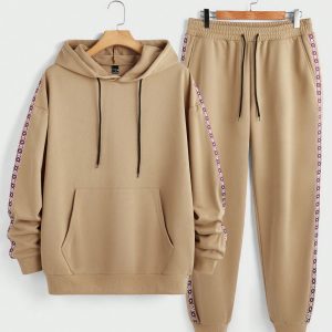 Manfinity KASUA 2pcs Men??s Knitted Hooded Sweatshirt And Pants Set